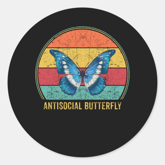 Antisociale Butterfly  Retro Introvert Ronde Sticker (Voorkant)
