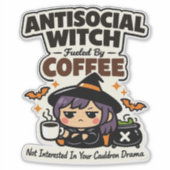 Antisociale Heks Koffie Halloween Sticker (Voorkant)