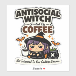 Antisociale Heks Koffie Halloween Sticker
