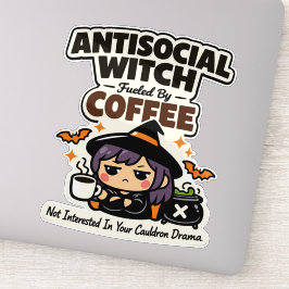 Antisociale Heks Koffie Halloween Sticker