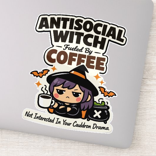 Antisociale Heks Koffie Halloween Sticker (Detail)