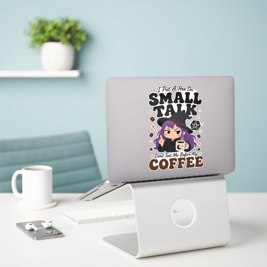 Antisociale Heksen Halloween Sticker Cadeau (Laptop op bureau)