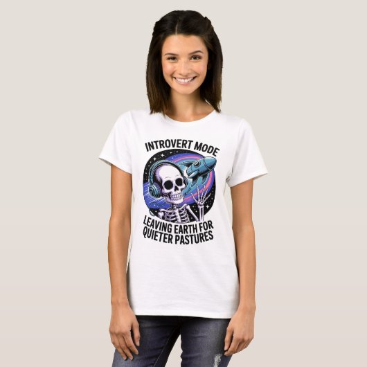 Antisociale Introvert Funny Skeleton Space Alien T-shirt (Voorkant volledig)