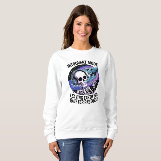 Antisociale Introvert Funny Skeleton Space Alien Trui (Voorkant volledig)