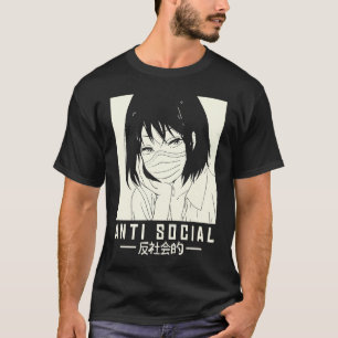 Antisociale Japanse meisjesillustratie met Face Ma T-shirt
