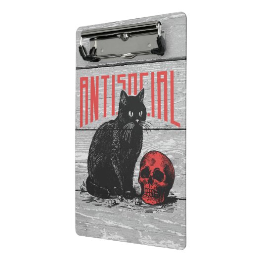 Antisociale kat en schedel mini klembord (Angled2)