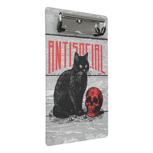 Antisociale kat en schedel mini klembord (Schuin)