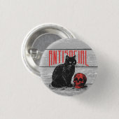 Antisociale kat en schedel ronde button 3,2 cm (Voorkant /achterkant)