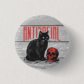 Antisociale kat en schedel ronde button 3,2 cm (Voorkant)