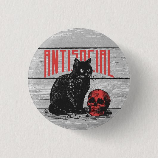 Antisociale kat en schedel ronde button 3,2 cm (Voorkant)