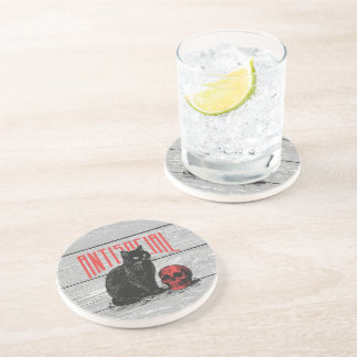 Antisociale kat en schedel zandsteen onderzetter