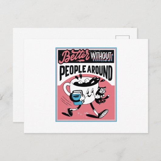 Antisociale koffiebeker Beter zonder mensen om de  Briefkaart (Voorkant / Achterkant)