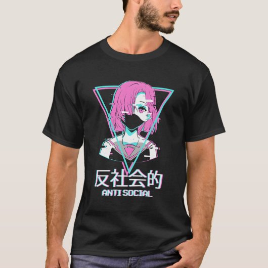 Antisociale Vaporwave Anime Japans Esthetisch T-shirt (Voorkant)