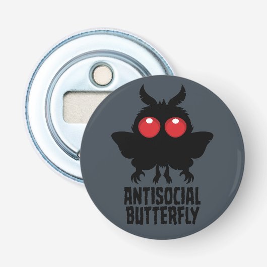 Antisociale Vlinder Mothman Cryptid Button Flesopener (Voorkant)