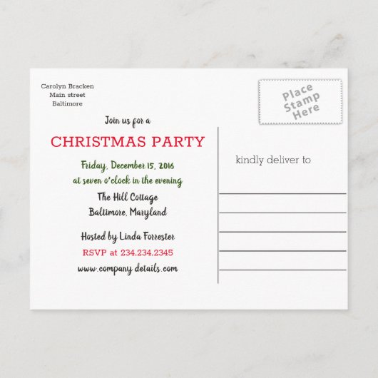 Antler Berry Wreate kerstparty redt de datum Aankondigingskaart (Achterkant)