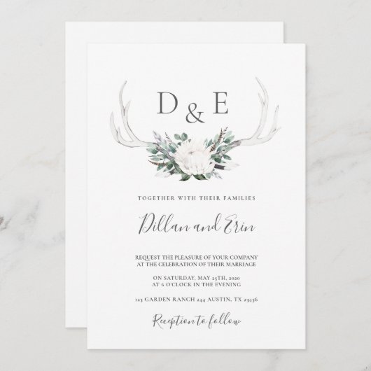 Antler boho bruiloft kaart (Voorkant / Achterkant)