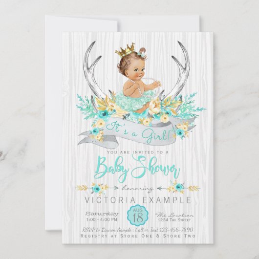 Antler Boho Princess Tribal Baby shower Uitnodigin Kaart (Voorkant)