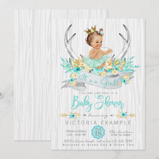 Antler Boho Princess Tribal Baby shower Uitnodigin Kaart (Voorkant / Achterkant)