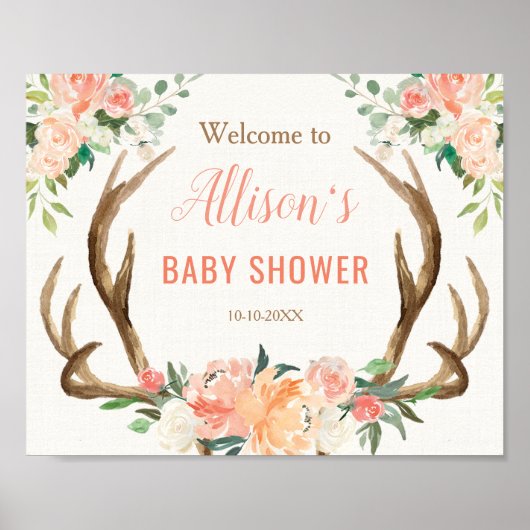 Antler boho rustic baby shower welkomstbord poster (Voorkant)