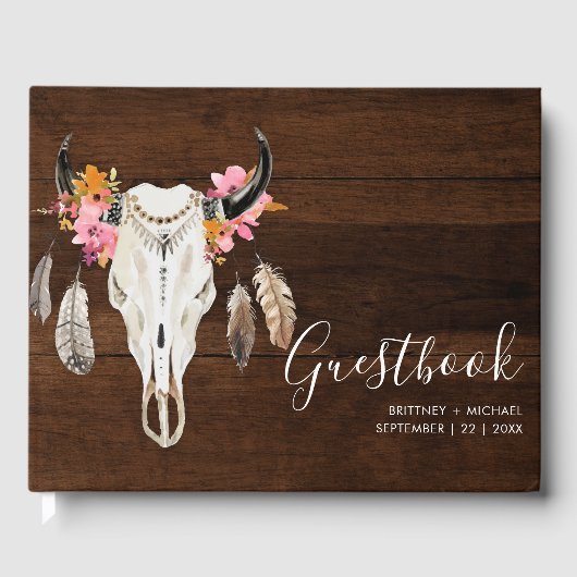 Antler Dark Wood Rustic Wedding Guest Book Gastenboek (Voorkant)