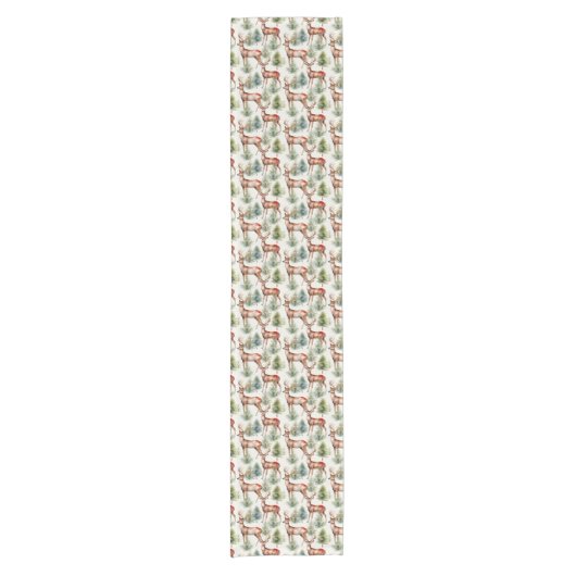 Antler Deer Green Forest Woodland Pattern Korte Tafelloper (Voorkant)