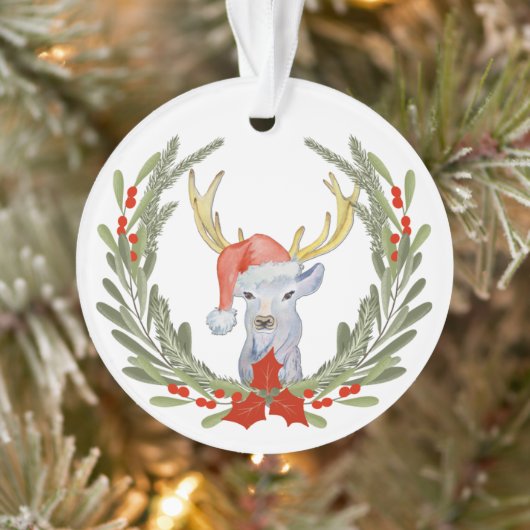 Antler Deer Santa Hat Wreath Kinderen Ornament (Boom)