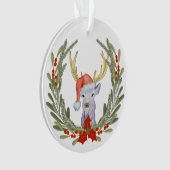 Antler Deer Santa Hat Wreath Kinderen Ornament (voorkant)