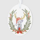 Antler Deer Santa Hat Wreath Kinderen Ornament (voorkant)
