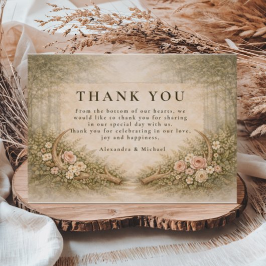 Antler Floral Boho Wedding Bedankkaart