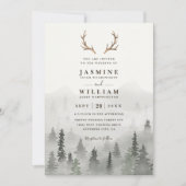 Antler Forest Mountain Tree Rustic QR Code Wedding Kaart (Voorkant)