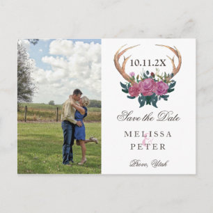Antler herten rustieke chic save the date briefkaa aankondigingskaart