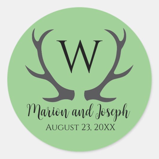 Antler Initiaal bruiloft envelop Seal Favor Sticke Ronde Sticker (Voorkant)