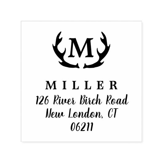 Antler Initiaal Monogram Aangepaste adresstempel Zelfinktende Stempel (Design)