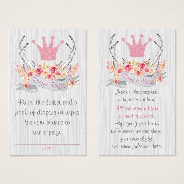 Antler Luier Raffle Ticket en Breng een Boek Kaart (Voorkant /achterkant)