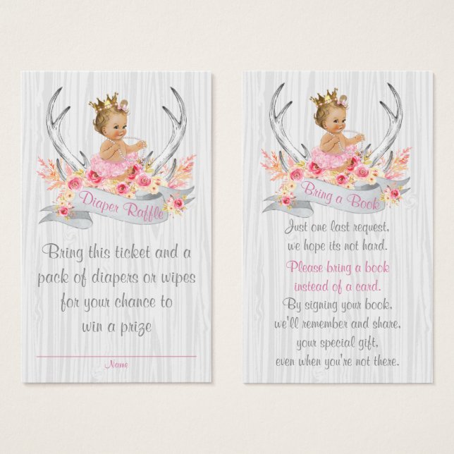 Antler Luier Raffle Ticket en Breng een Boek Kaart (Voorkant /achterkant)