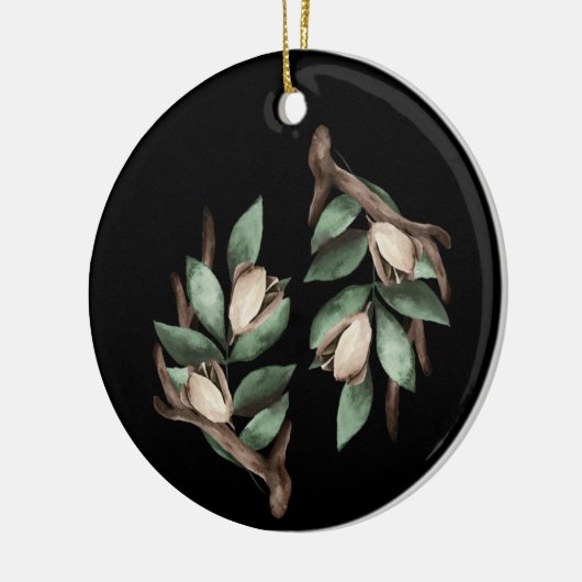 Antler met groene tak keramisch ornament (Links)