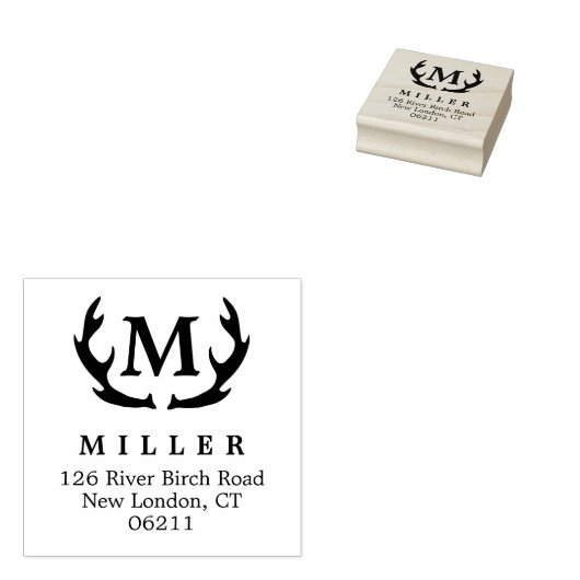 Antler Monogram Initiaal Adres Rubber Stamp Rubberstempel (Gestempeld)