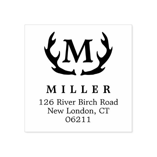 Antler Monogram Initiaal Adres Rubber Stamp Rubberstempel (Afrduk)