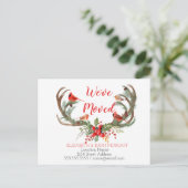 Antler rendier kardinaal, nieuw adres aankondigingskaart (Staand voorkant)