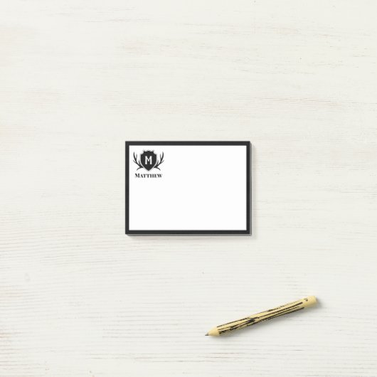 Antler & Shield Rustic Monogram Post-it® Notes (Op bureau)