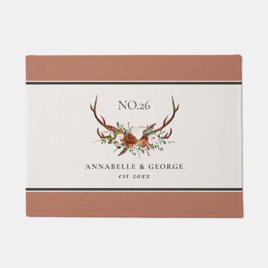 Antler terracotta sage green botanical floral deurmat (Voorkant)