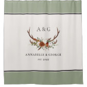 Antler terracotta sage green botanical floral douchegordijn (Voorkant)