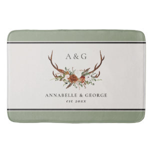 Antler terracotta sage green botanical floral show badmat