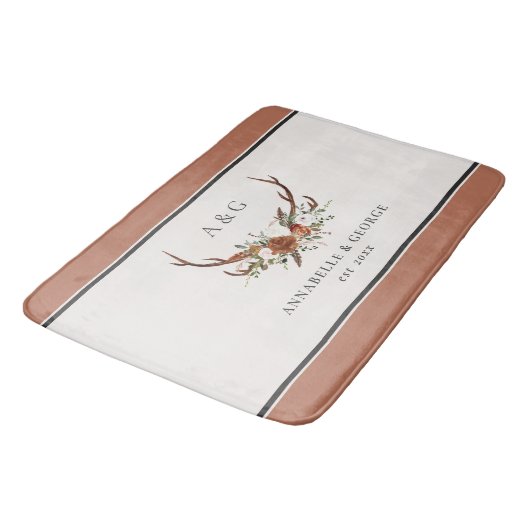 Antler terracotta sage green botanical floral show badmat (Gekanteld)