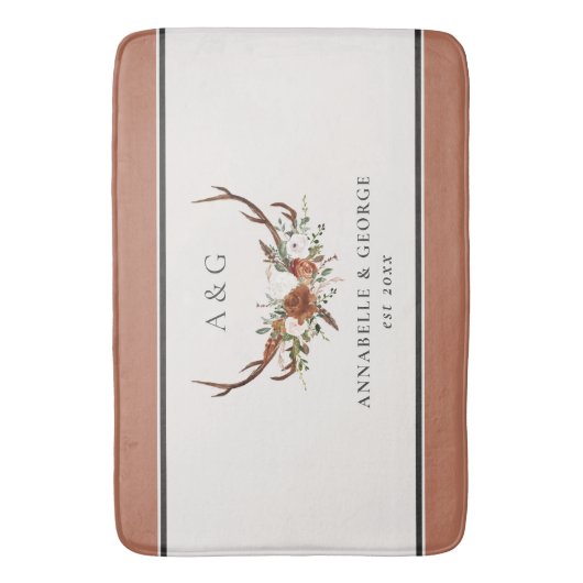 Antler terracotta sage green botanical floral show badmat (Voorkant Verticaal)