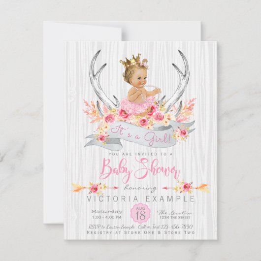 Antler Tribal Boho Princess Baby shower Kaart (Voorkant)