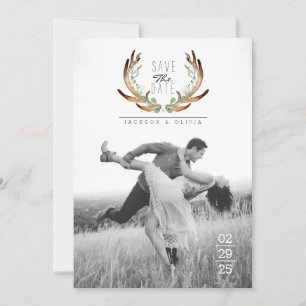 Antler & Vine Waterverf Sla de datumfoto op Save The Date