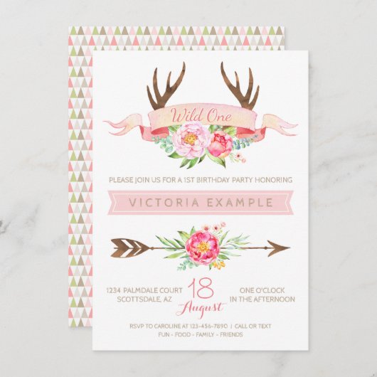 Antler Wild One Tribal eerste verjaardag uitnodigi Kaart (Voorkant / Achterkant)