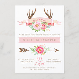 Antler Wild One Tribal First Birthday Invitations Kaart