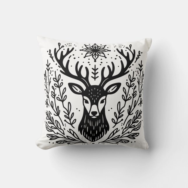 Antlered Deer Botanical Art Kussen (Voorkant)